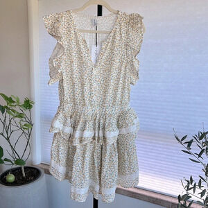 Sokie Collective Mini Flicker Dress White Yellow Green Floral XS NWT Spring Chic